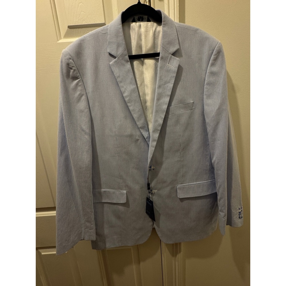 Afazzy New York Mens 48L Seersucker Blazer Light Blue White Striped Jacket NWT